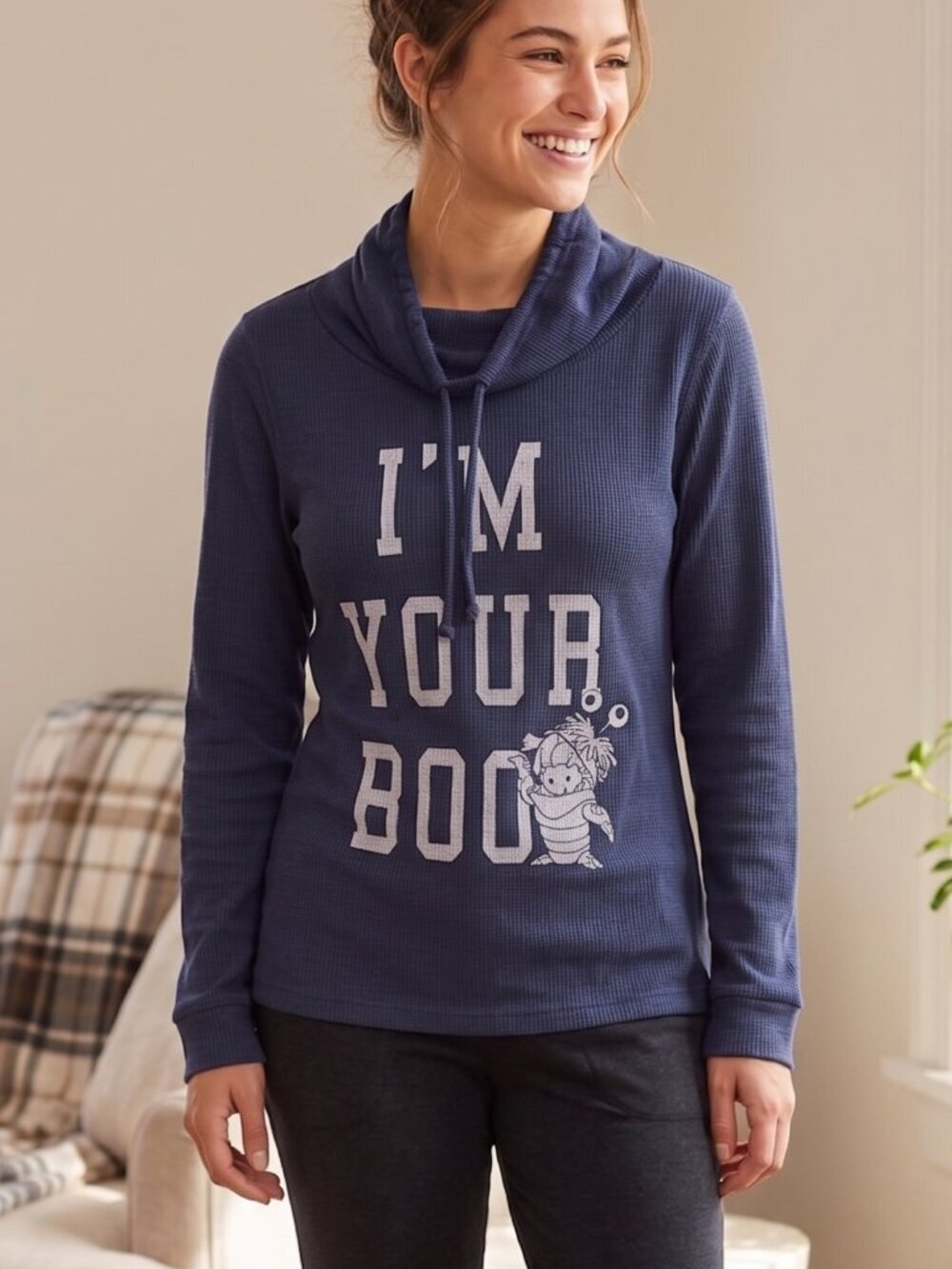 NWOT | Disney Monsters Inc. "I'm Your Boo" Cowl Neck Graphic Long Sleeve Top XS
